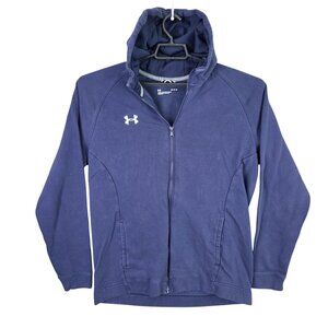 Mens Under Armour Blue Fleece Hoodie Jacket Full Zip Loose Fit Long Sleeve L